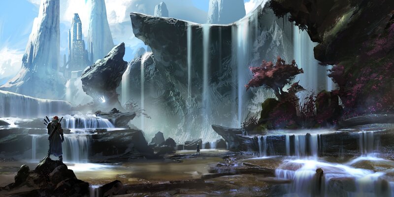 Traveler Near Waterfall