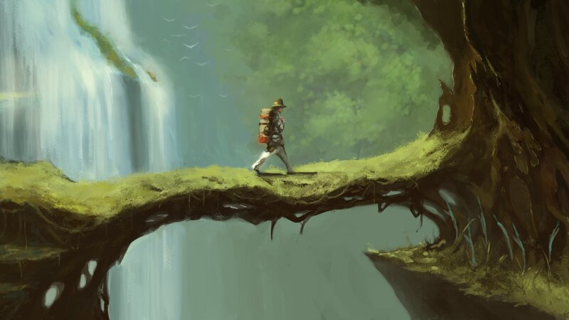 Traveler with Backpack — Green