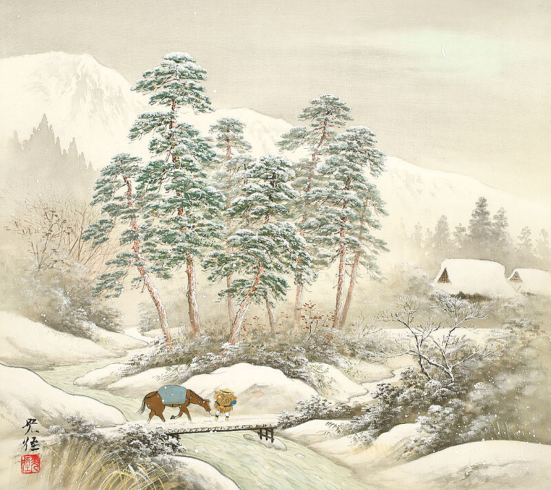 Traveler with Horse in Snow