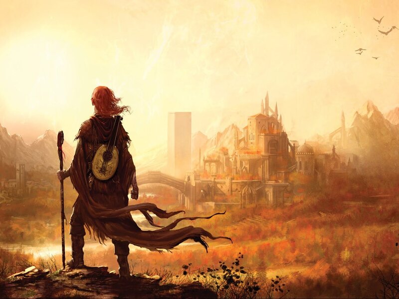 Traveler with Lute — Orange