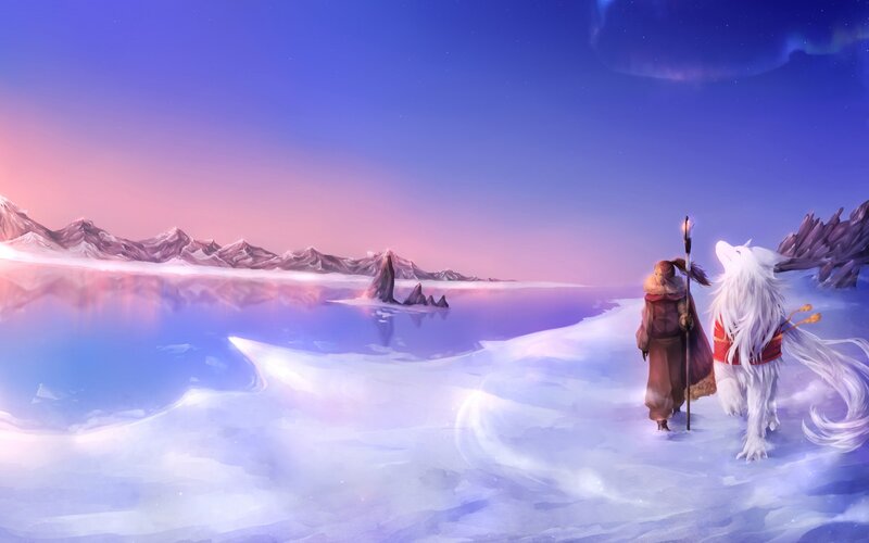 Traveler with White Wolf