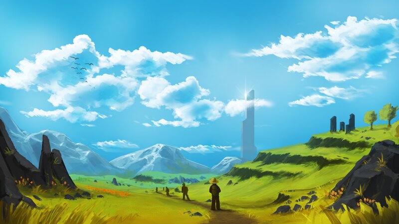 Travelers in a Valley — Blue