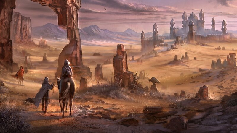 Travelers in Desert Landscape