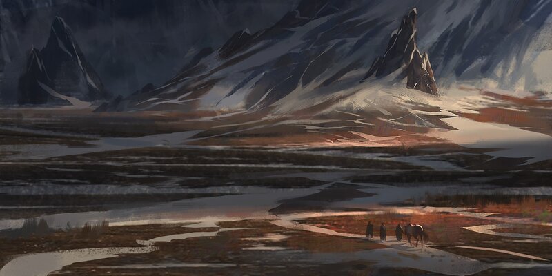 Travelers in Mountain Valley — Brown
