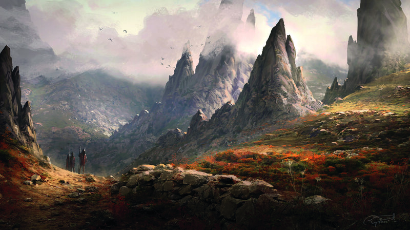 Travelers in Mountain Valley — Gray