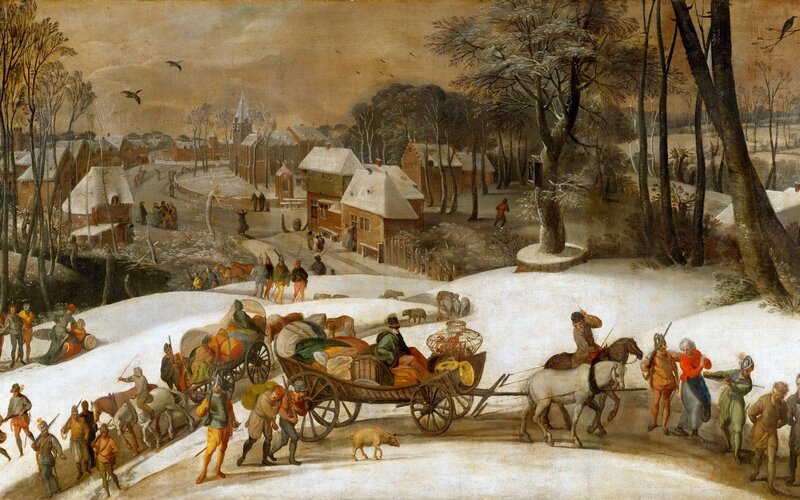 Travelers in Winter Landscape