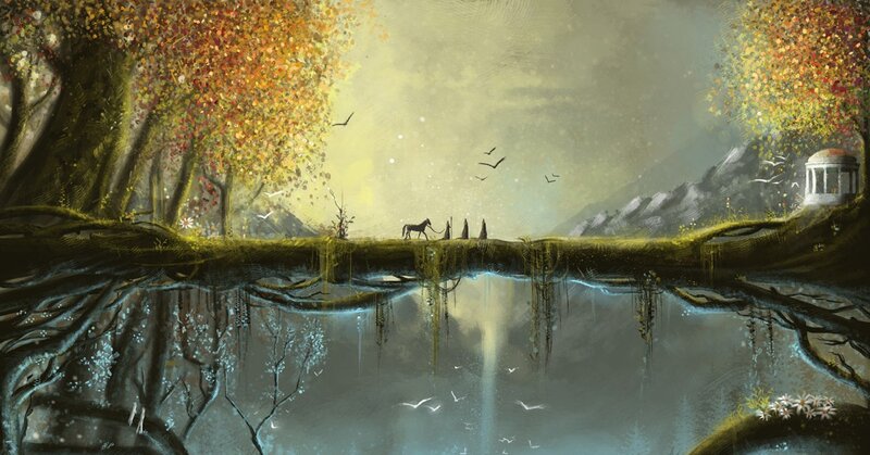 Travelers on a Bridge — Yellow, Serene