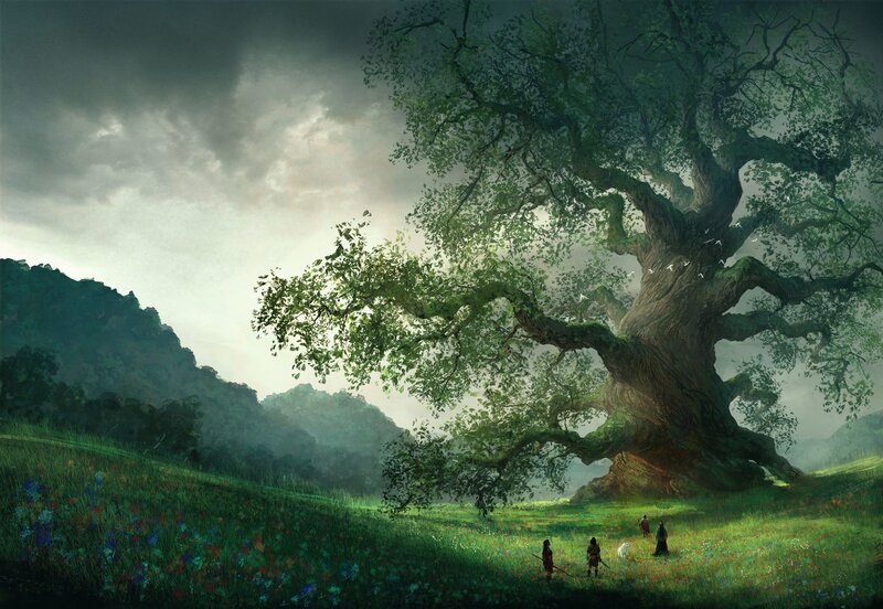 Travelers under Giant Tree