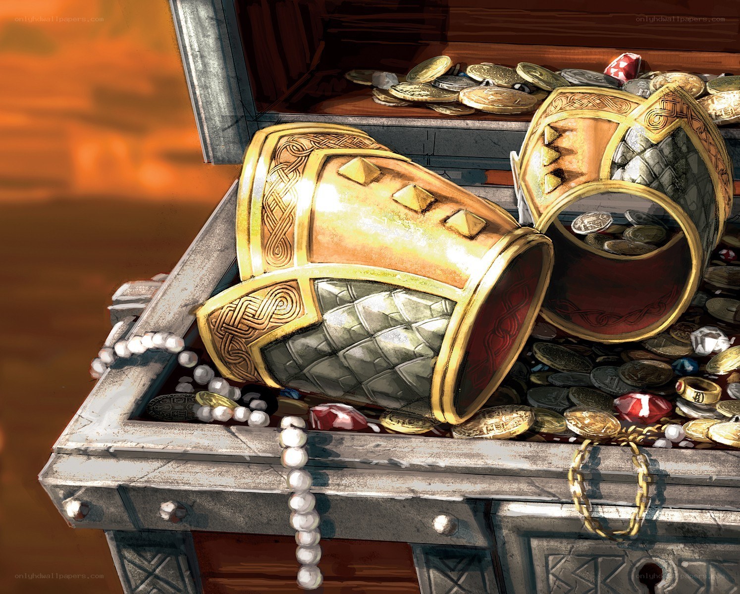 treasure chest with armor and jewels