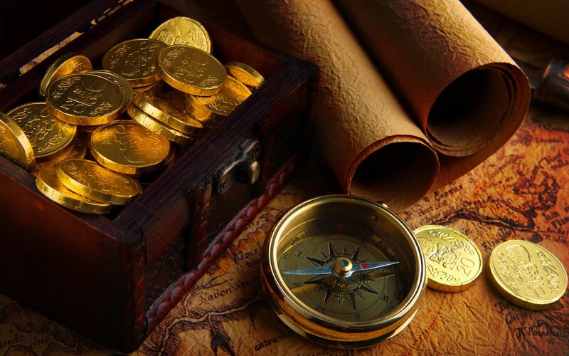 Treasure Chest with Coins — Brown, Dramatic