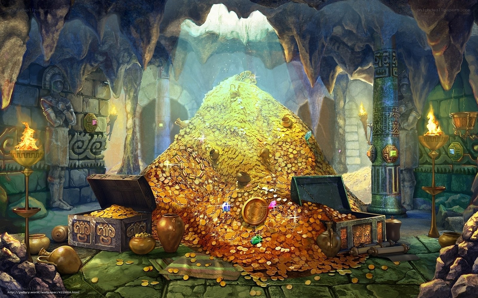 Treasure-filled cave chamber