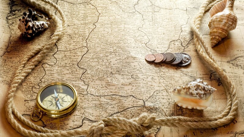treasure map with compass and shells