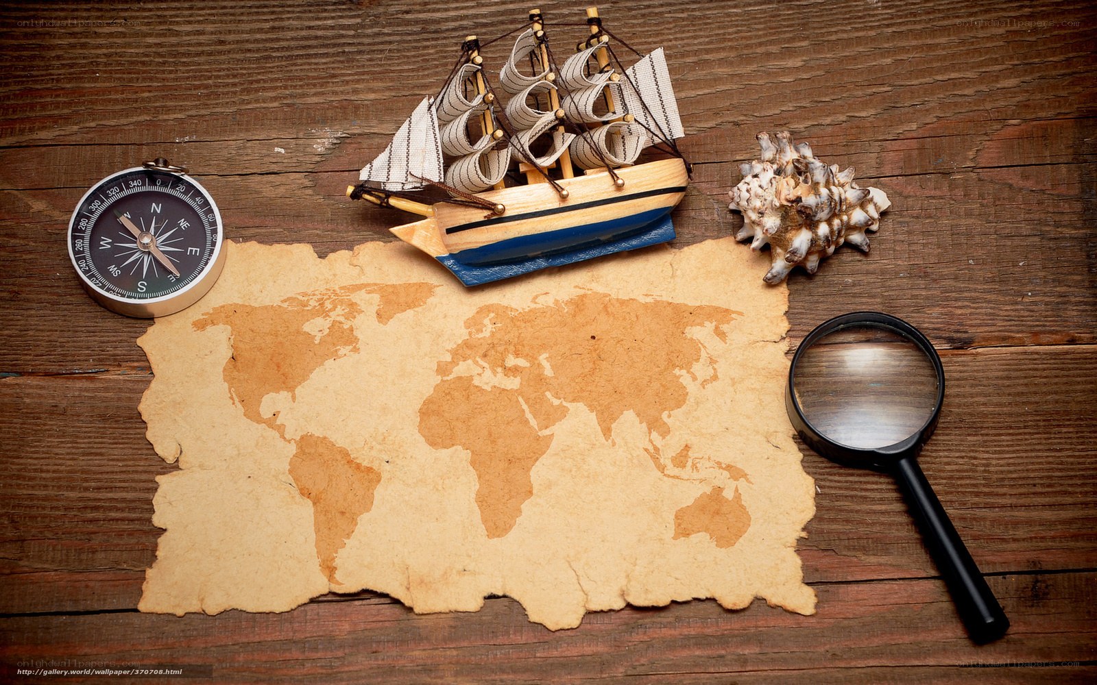 treasure map with ship and compass