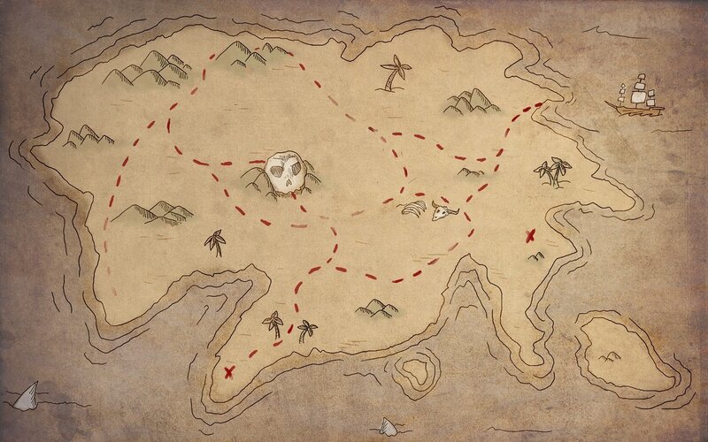 treasure map with skull and ship