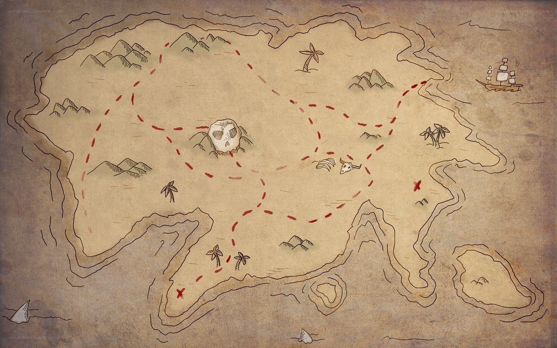 treasure map with skull and ship