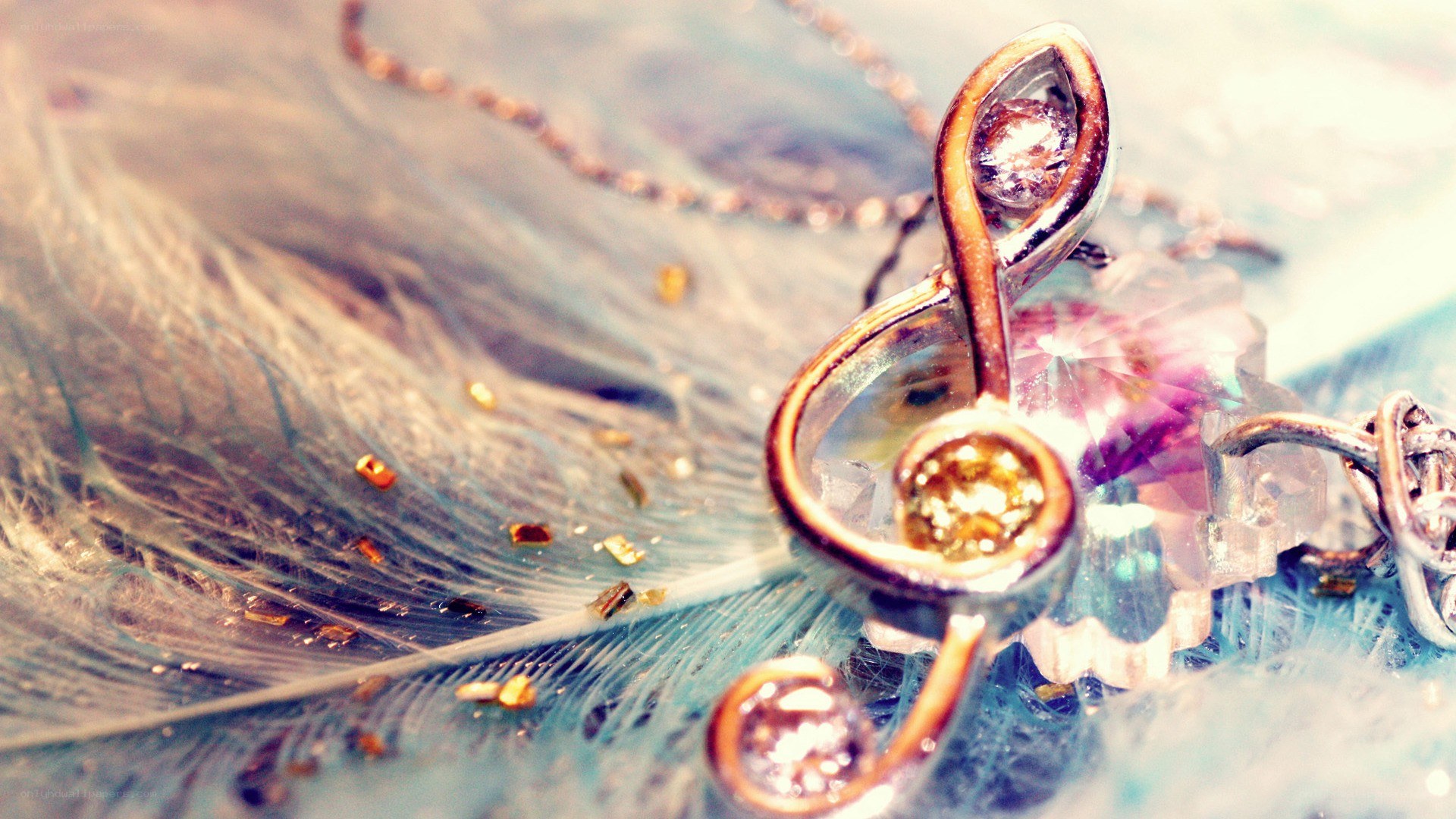 treble clef necklace on feather