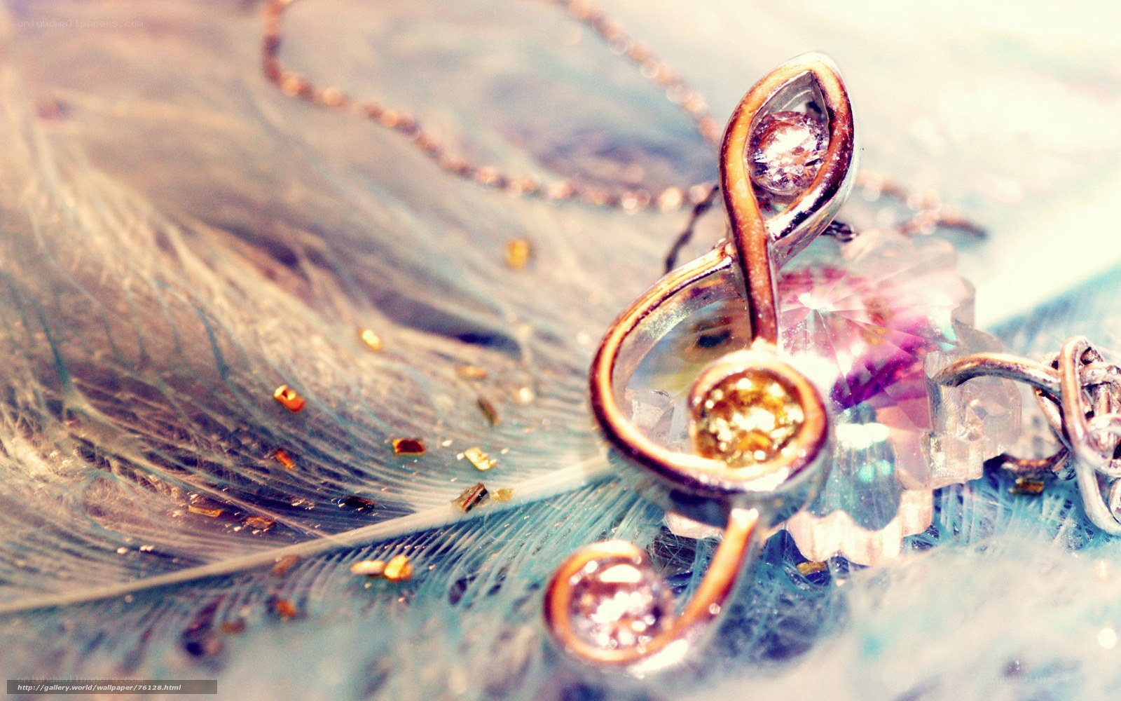 Treble clef necklace on feather