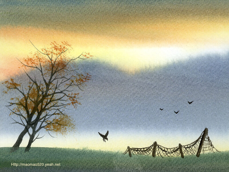 Tree and Birds at Dusk