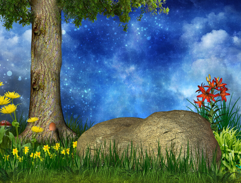 Tree and Flowers in Field