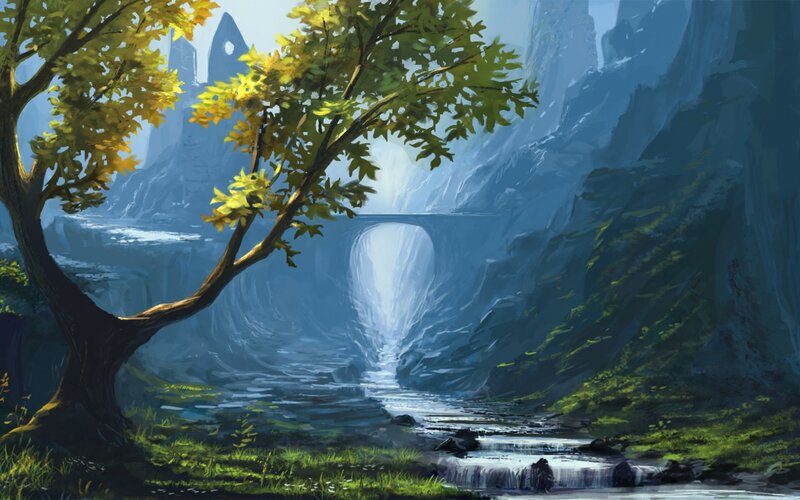 Tree by River in Canyon