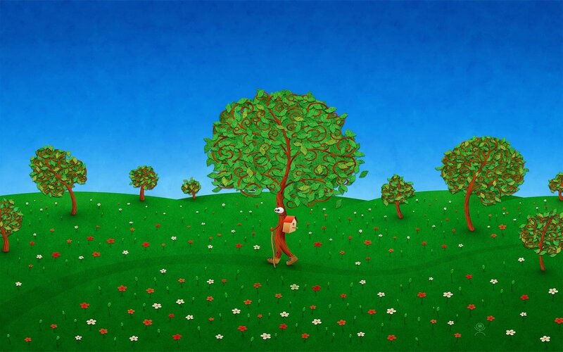 tree character walking in field