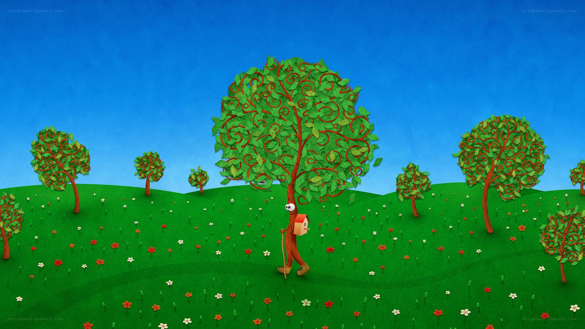 tree character walking in field