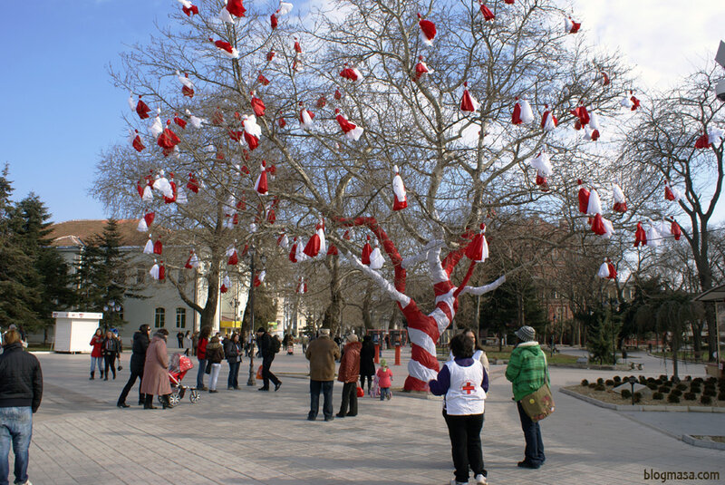 Tree Decorated with Red and White
