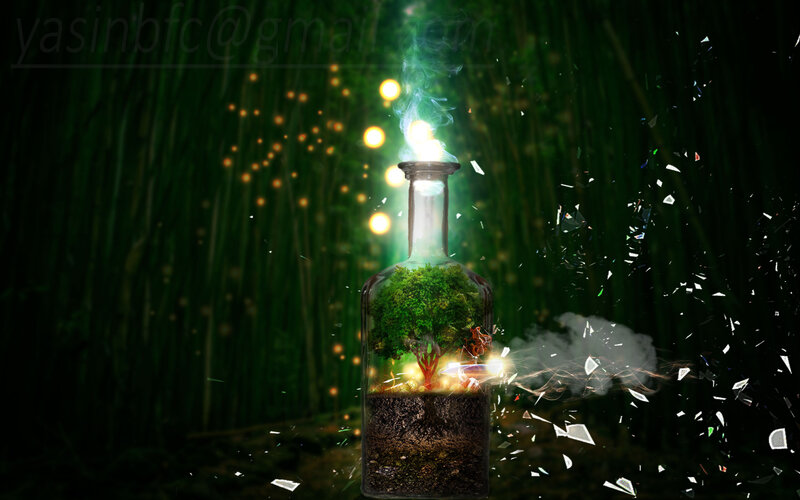 Tree in a Bottle — Green, Dramatic