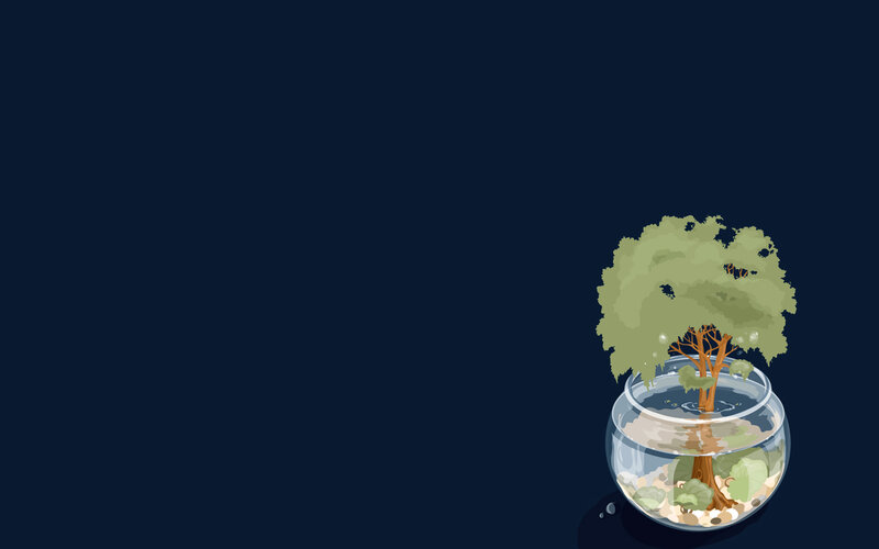 Tree in a Fishbowl — Blue, Serene, Digital Art