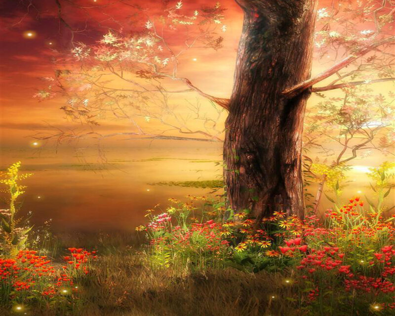Tree in a Flower Field — Red