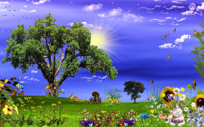 Tree in a Meadow — Blue