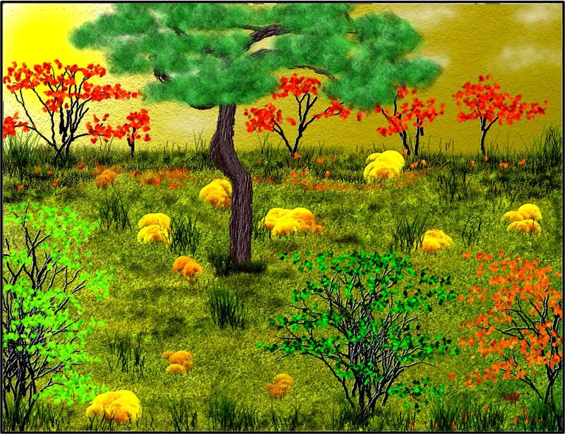 Tree in Autumn Field — Green