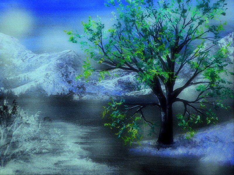 Tree in Snowy Landscape — Blue