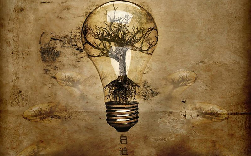 Tree Inside Light Bulb — Brown, Dramatic