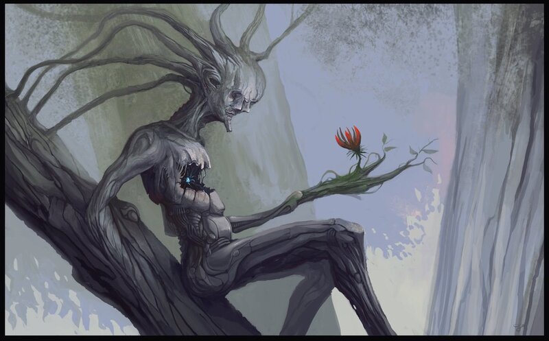 Tree-like Creature Holding Flower