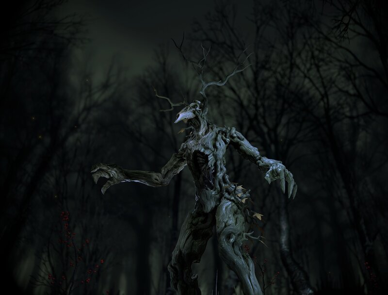 Tree-like Creature in Forest — Green, Dark, Night