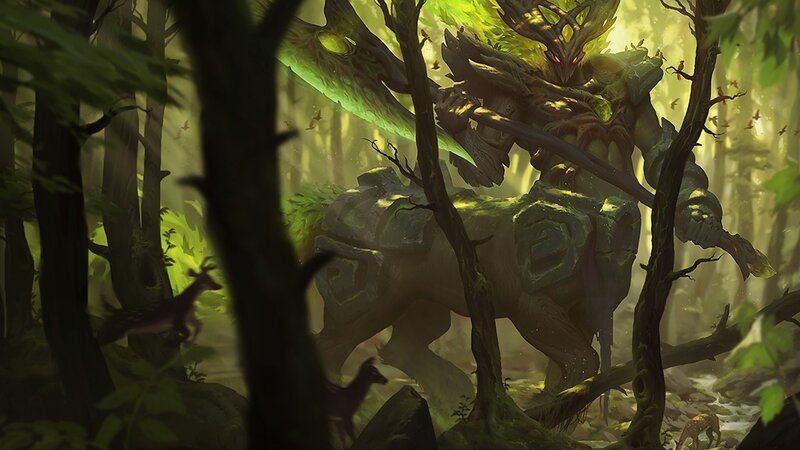 Tree-like Creature in Forest — Green, Dramatic, Afternoon, Digital Art, Deer