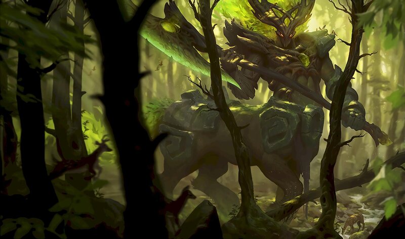 Tree-like Creature in Forest — Green, Dramatic, Afternoon, Digital Art