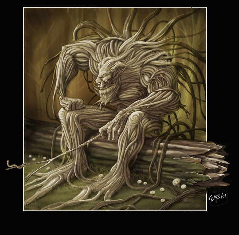 tree-like creature sitting on log