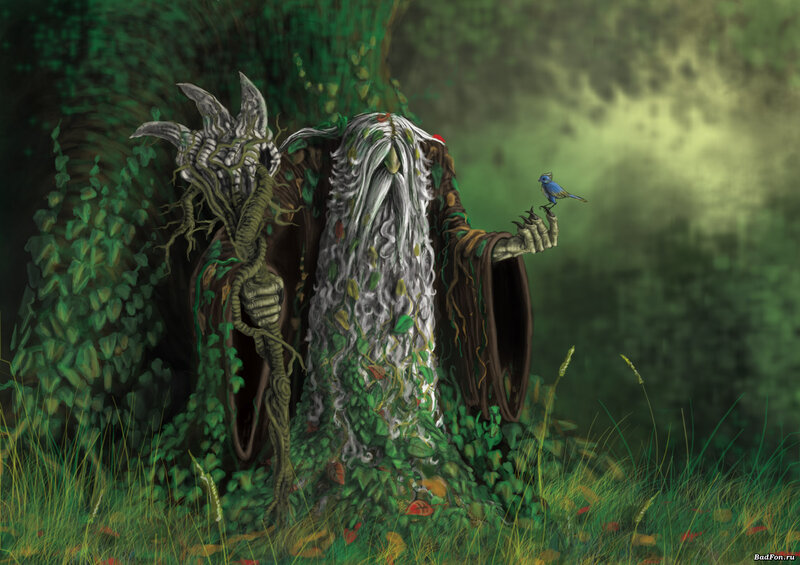 Tree-like Creature with Bird — Green