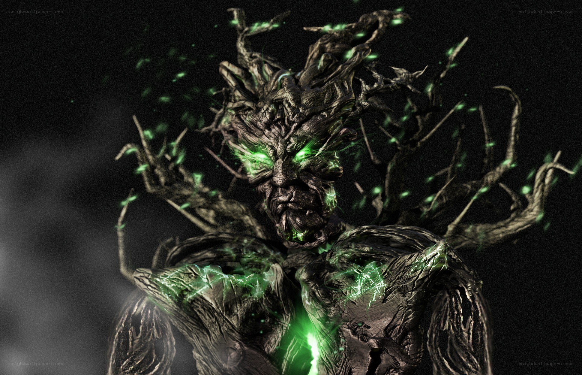 tree-like creature with glowing green energy