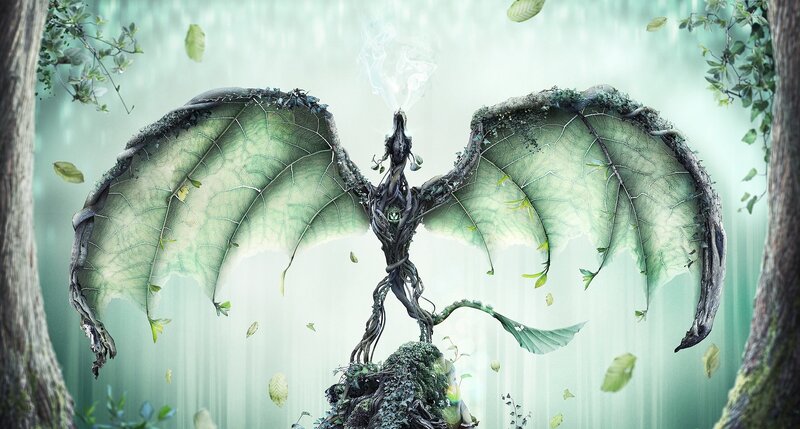 Tree-like Dragon with Leaf Wings — Green, Serene