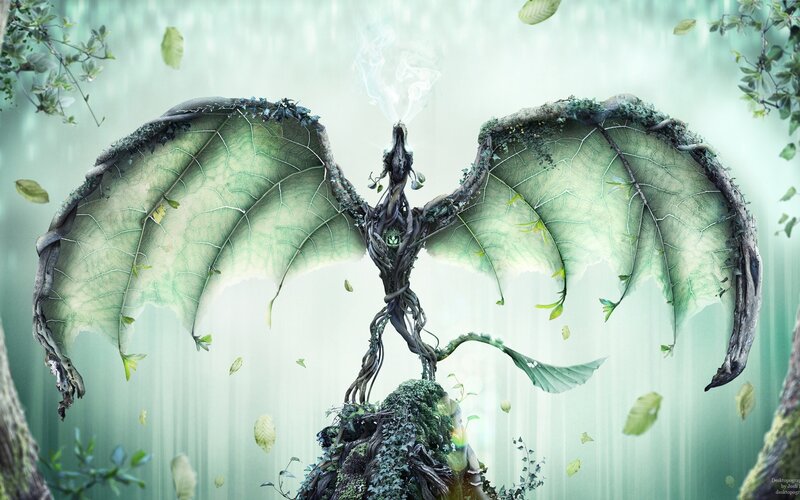 Tree-like Dragon with Leaf Wings — Green