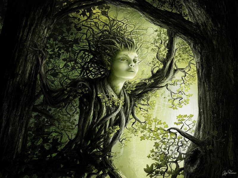 Tree-like Humanoid Figure — Green, Mysterious
