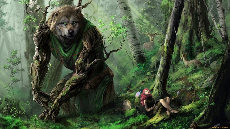 Tree-like Wolf Creature — Green, Serene