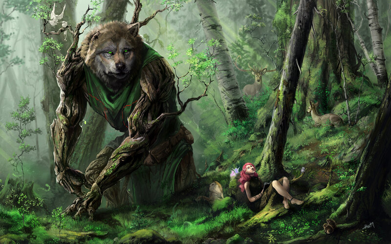 Tree-like Wolf Creature — Green