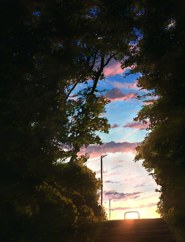 Tree-lined Path at Sunset — Blue