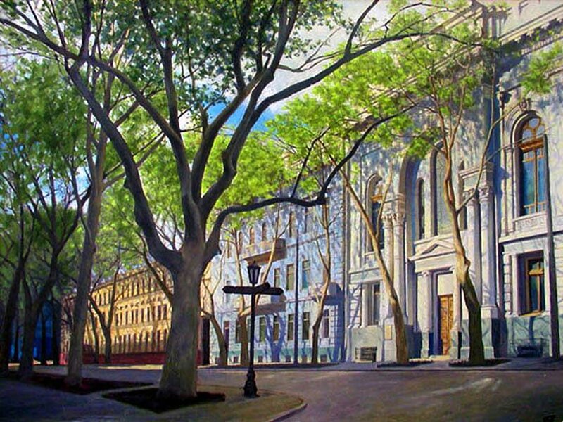 Tree-lined Street with Buildings