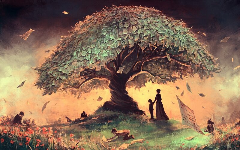 Tree Made of Papers — Green, Dramatic