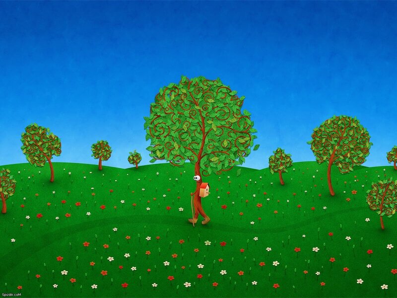 Tree man walking in a field